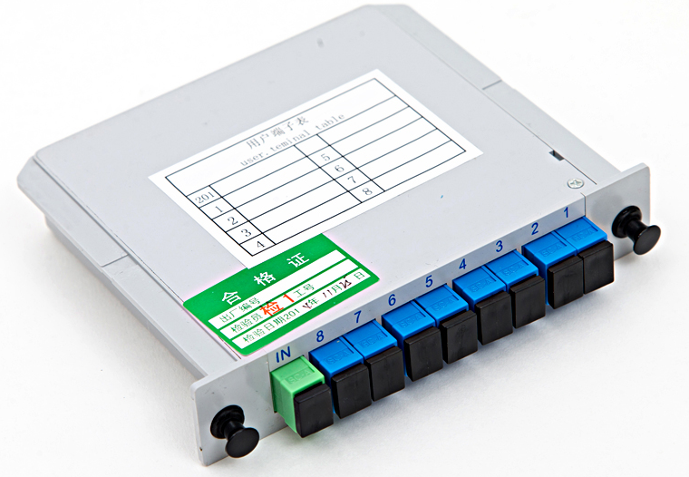MT-1081-8 1:8 Insert Card Box Type PLC Splitter With SC APC/UPC Adaptor